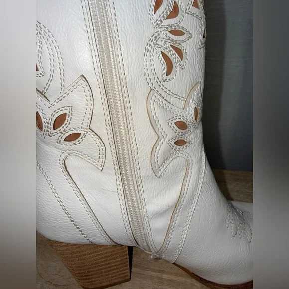 BEAST FASHION White Western Cowboy Boots Metal Toe Cap Festival | Size 5.5 - Picture 10 of 17